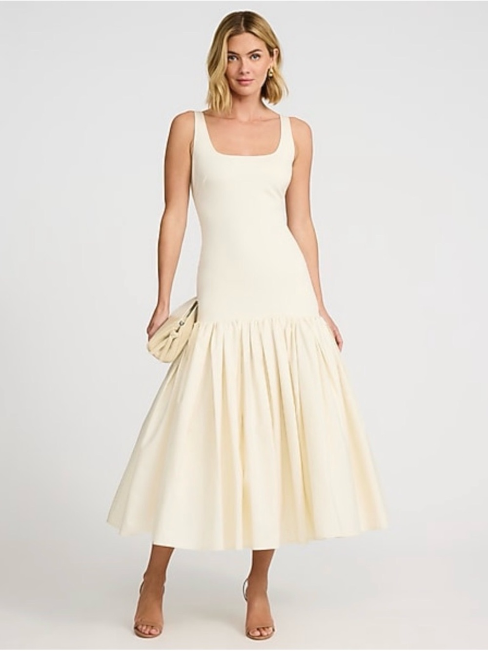 Express Cream Square Neck Midi Dress